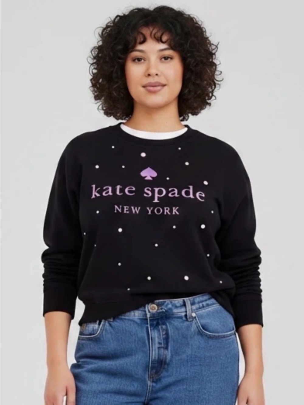 kate spade Glitter Logo Sweatshirt Lavender ombré with Dots and Crystals Accents